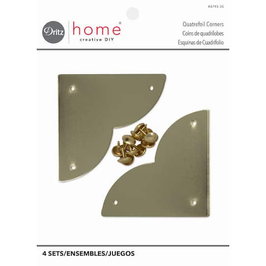 Dritz Home® Large Brass Smooth Quatrefoil Corners, 4ct.